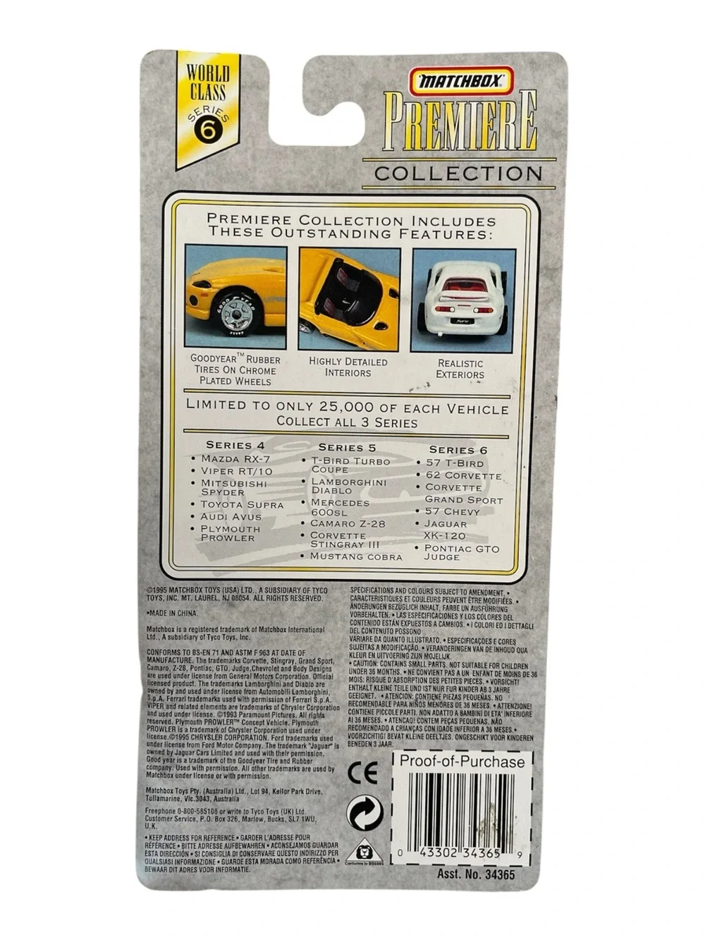 Matchbox 1995 Premiere series Corvette Grand Sport Limited Edition Silver